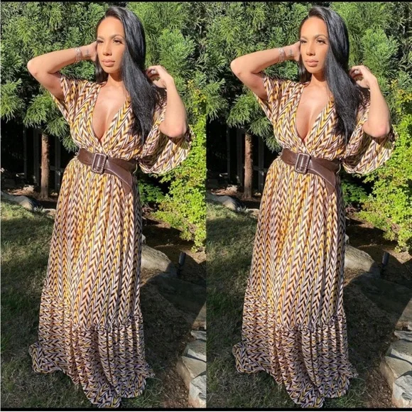 Fashion Nova Breaking Free Plunge Maxi Sundress Sz M - Picture 2 of 12